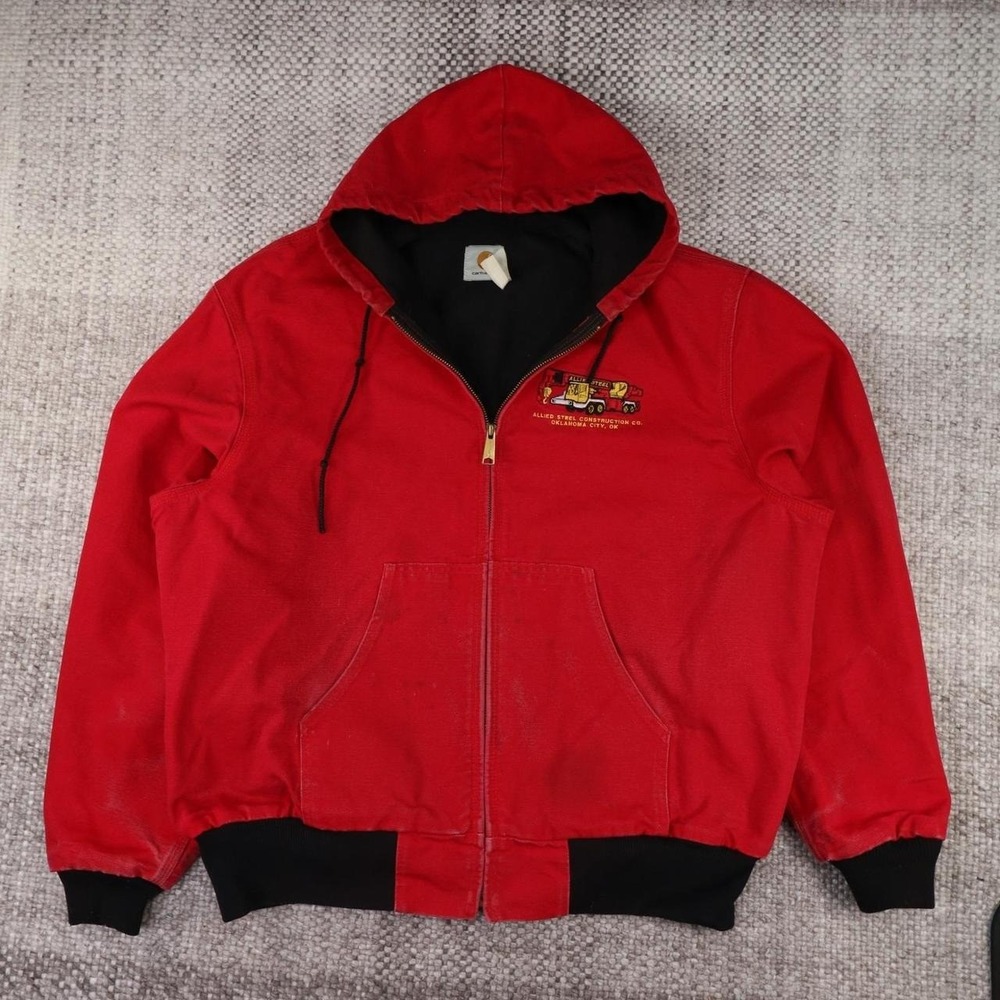 Carhartt Active Jacket Red Duck Canvas Thermal Lined Allied Steel Mens XL J131